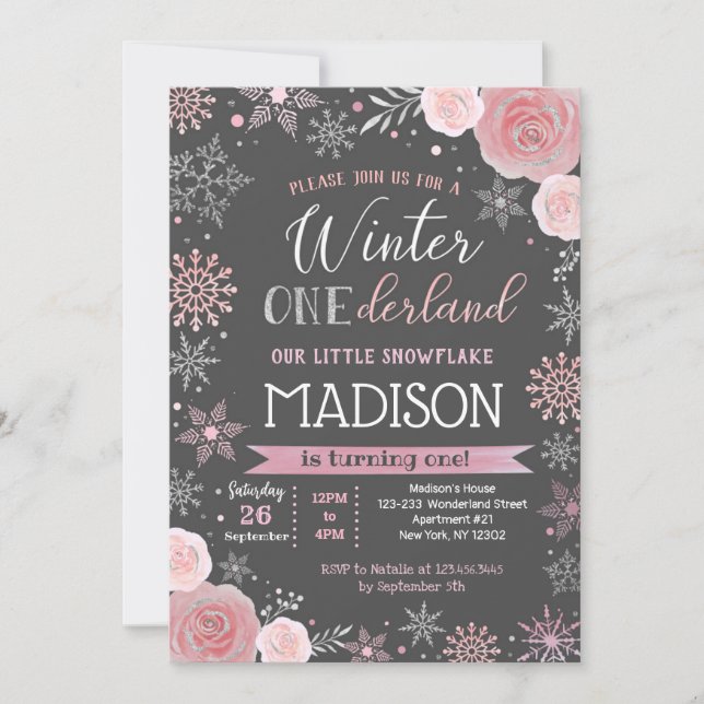 Winter ONEderland 1st Birthday Party Invitations (Front)
