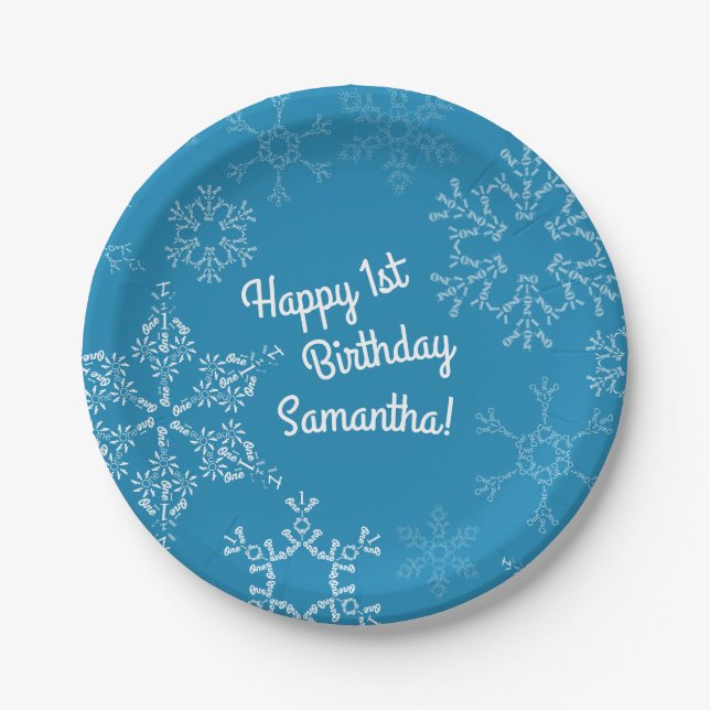 Winter Onederland 1st Birthday Party Kids Winter Paper Plates (Front)