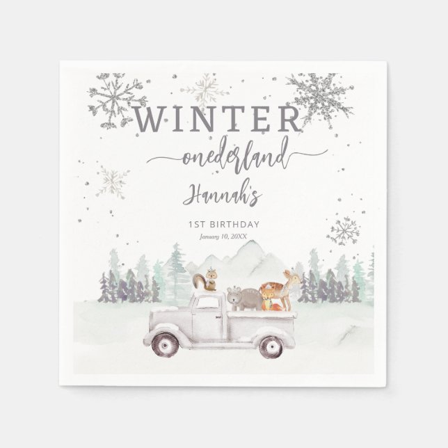 Winter Onederland 1st Birthday Party Napkins (Front)