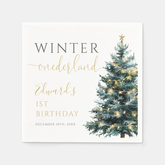 Winter Onederland 1st Birthday Party Napkins (Front)