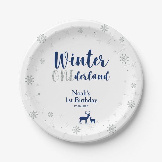 Winter Onederland 1st Birthday Party Paper Plates (Front)