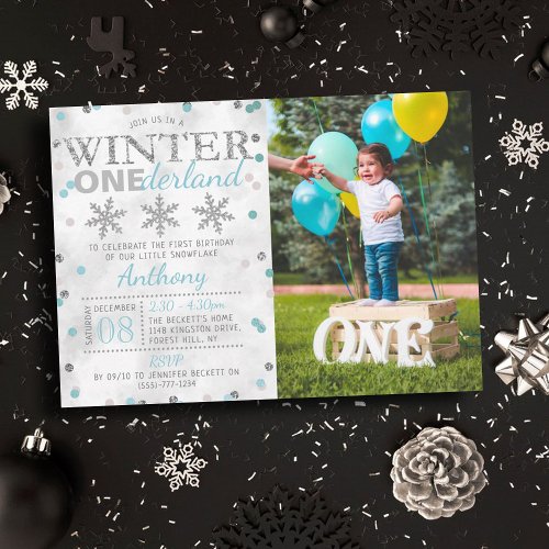 Winter ONEderland 1st Birthday Photo Invitation