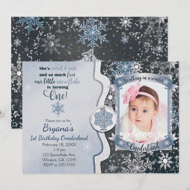 Winter Onederland 1st Birthday Photo Invitations (Front/Back)