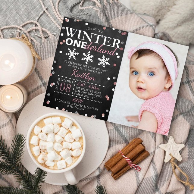 Winter ONEderland 1st Birthday Photo Real Foil Invitation (Creator Uploaded)