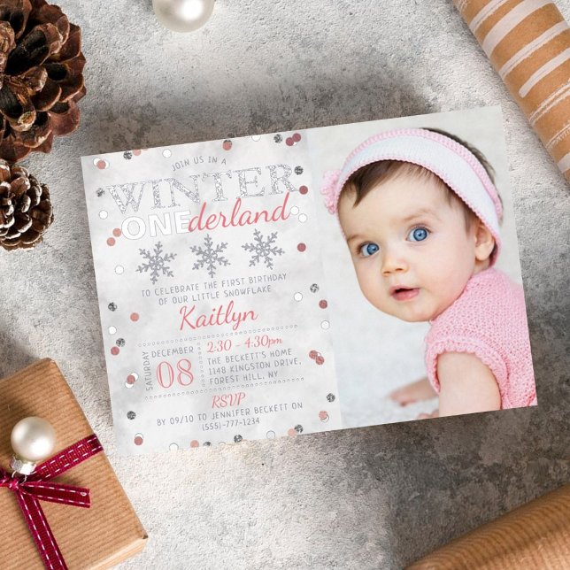 Winter ONEderland 1st Birthday Photo Real Foil Invitation (Creator Uploaded)