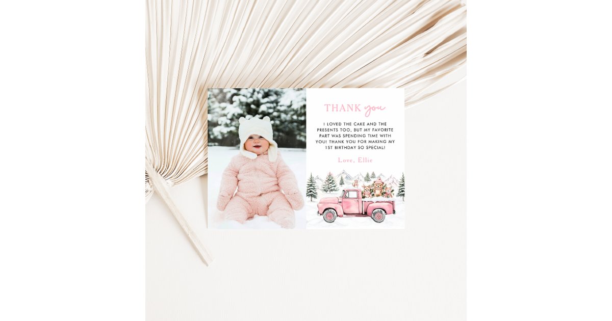 Winter Onederland 1st Birthday Photo Thank You Card | Zazzle