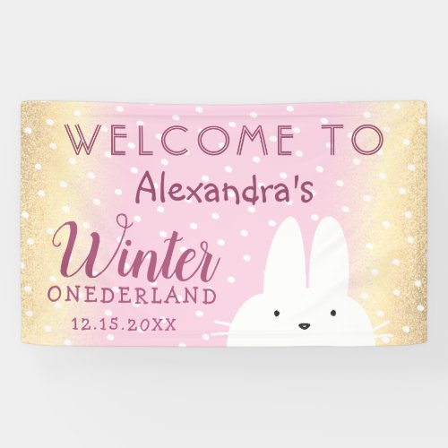 Winter Onederland 1st Birthday Pink and Gold Bunny Banner