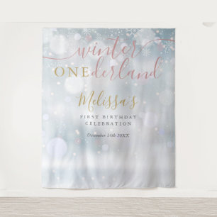 Winter Onederland 1st Birthday Pink And Gold Tapestry