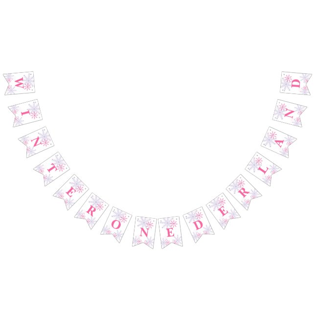 Winter Onederland 1st Birthday Pink Cute Modern Bunting Flags (All)