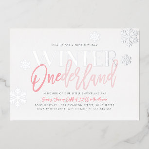 Winter ONEderland 1st Birthday Pink Silver Foil Invitation