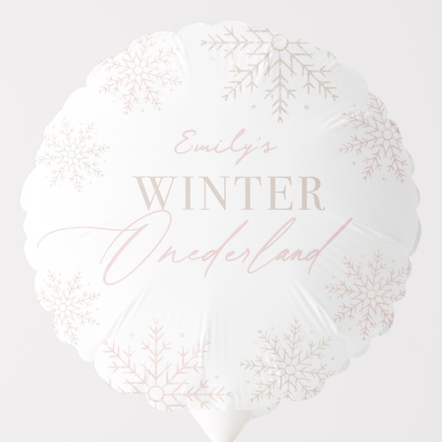 Winter Onederland 1st Birthday Pink Snowflake Balloon (Front)