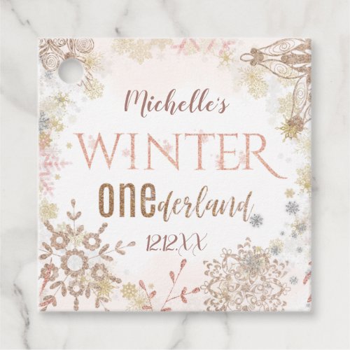 Winter Onederland 1st Birthday Pink Snowflake Favor Tags