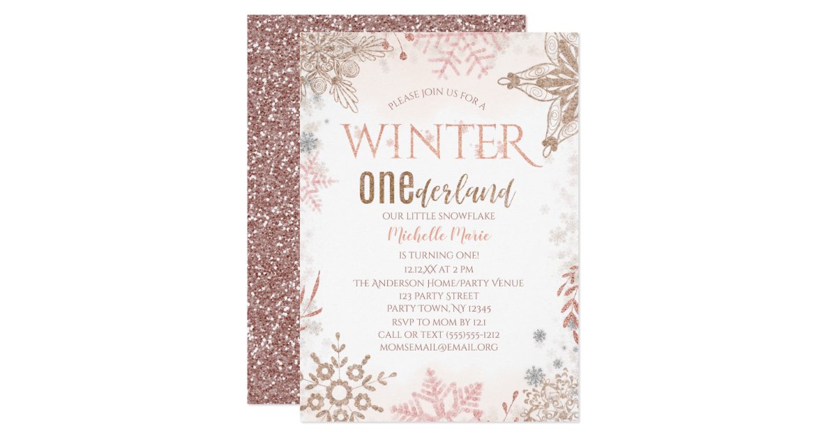 Winter Onederland 1st Birthday Pink Snowflake Invitation Zazzle Com