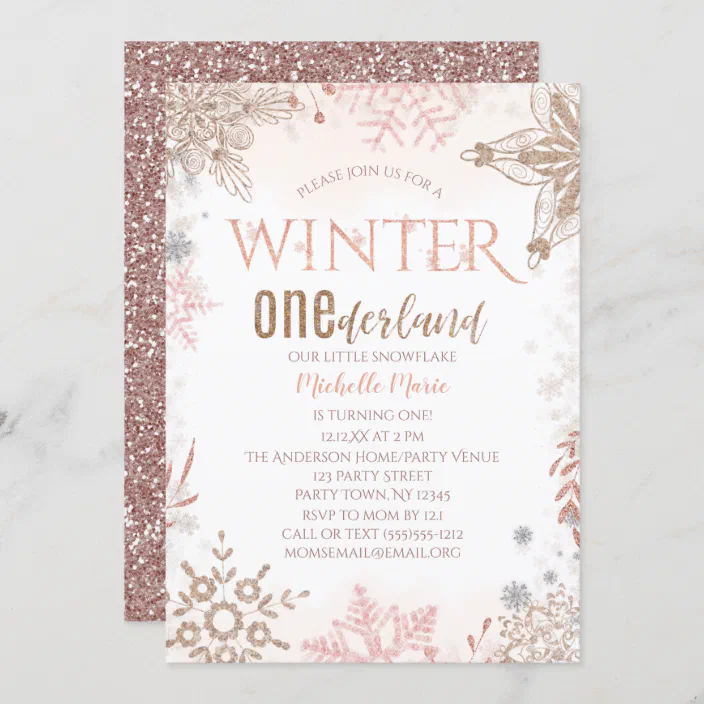 Snowflake First Birthday DigitalPrintable OR Printed & Shipped! Winter ONEderland Girl Birthday Invitation Pink Silver Birthday