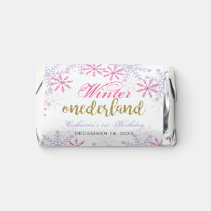 Winter Onederland 1st Birthday Purple Pink Snow Hershey's Miniatures
