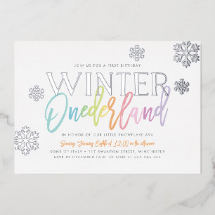Winter ONEderland 1st Birthday Rainbow Foil Invitation