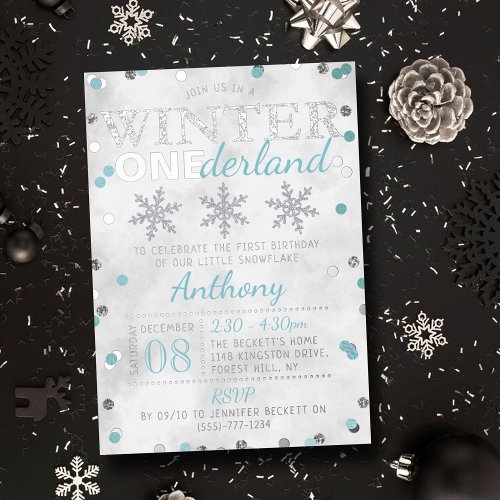 Winter ONEderland 1st Birthday Real Foil Invitation