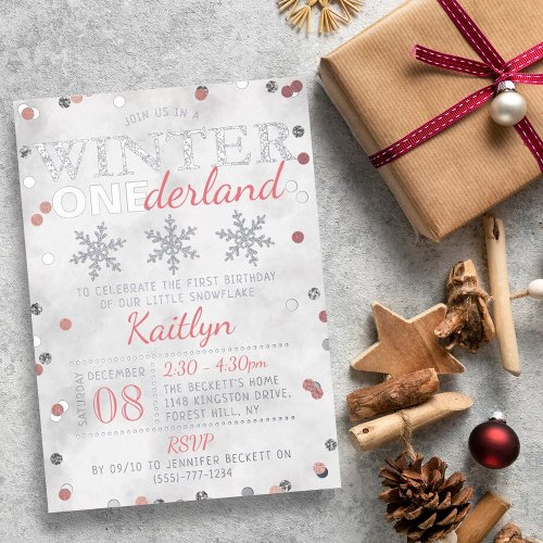 Winter ONEderland 1st Birthday Real Foil Invitation