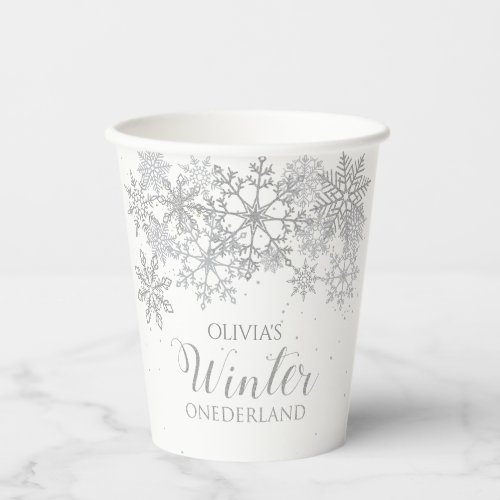 Winter Onederland 1st Birthday Silver Glitter snow Paper Cups