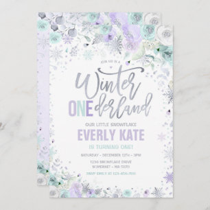 Winter ONEderland 1st Birthday Silver Lilac Purple Invitation