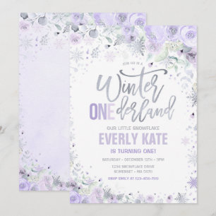 Winter ONEderland 1st Birthday Silver Lilac Purple Invitation