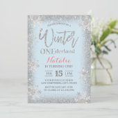 Winter ONEderland 1st Birthday Silver Snowflake Invitation (Standing Front)