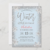 Winter ONEderland 1st Birthday Silver Snowflake Invitation (Front)