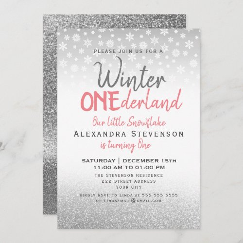 Winter ONEderland 1st Birthday Silver Snowflakes Invitation