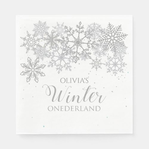 Winter Onederland 1st Birthday Silver snowflakes Napkins