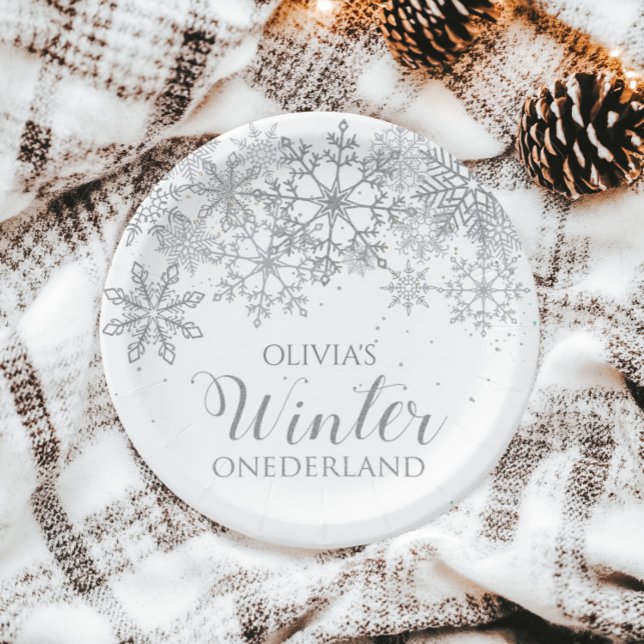 Winter Onederland 1st Birthday Silver snowflakes Paper Plates (Creator Uploaded)
