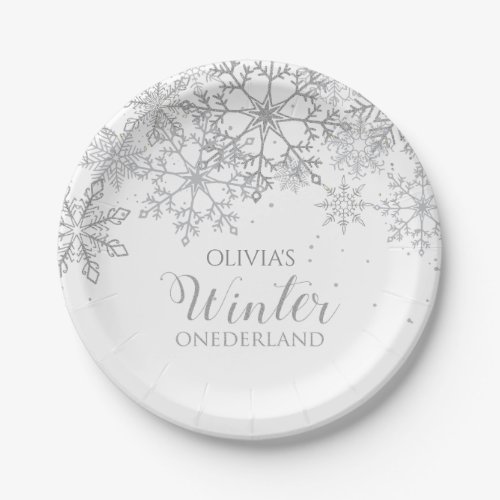 Winter Onederland 1st Birthday Silver snowflakes Paper Plates
