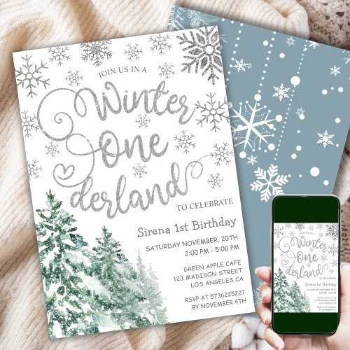 Winter ONEderland 1st Birthday Snow Winter Forest  Invitation