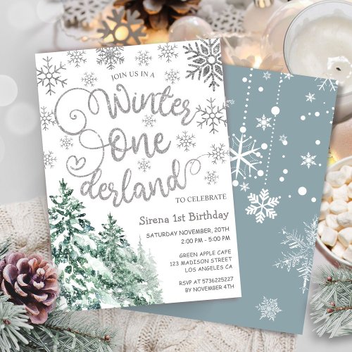 Winter ONEderland 1st Birthday Snow Winter Forest  Invitation