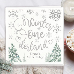 Winter ONEderland 1st Birthday Snow Winter Forest Napkins