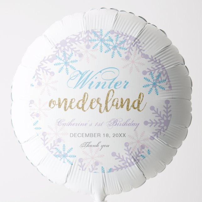 Winter Onederland 1st Birthday Snowflakes Cute  Balloon (Front)