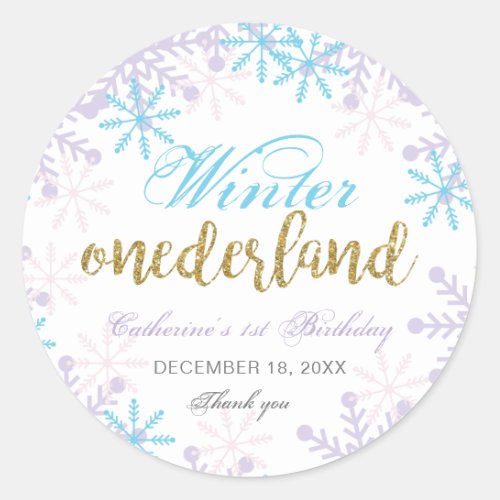 Winter Onederland 1st Birthday Snowflakes Cute Classic Round Sticker