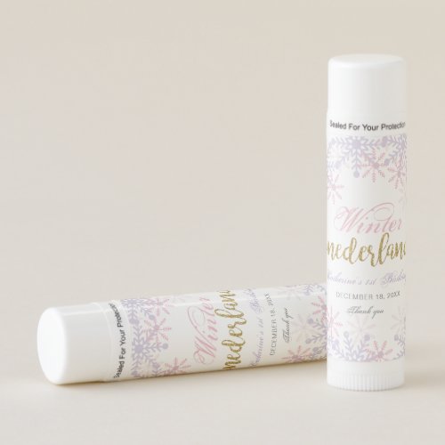 Winter Onederland 1st Birthday Snowflakes Pink Lip Balm