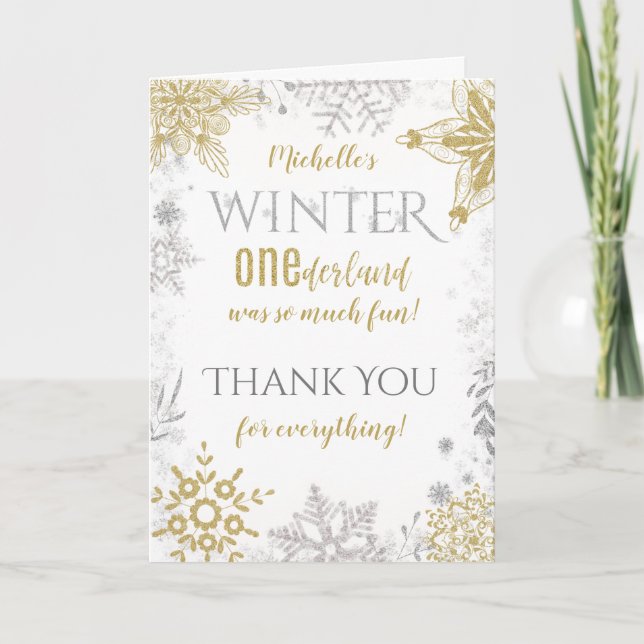 Winter Onederland 1st Birthday Thank You Card (Front)