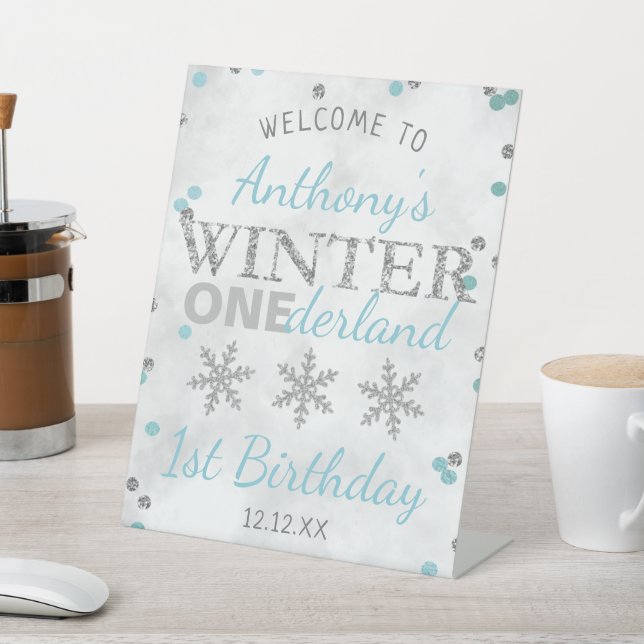 Winter ONEderland 1st Birthday Welcome Pedestal Sign (In SItu)