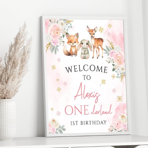 Winter ONEderland 1st birthday welcome sign poster