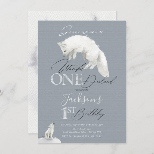 winter onederland 1st birthday white artic fox invitation