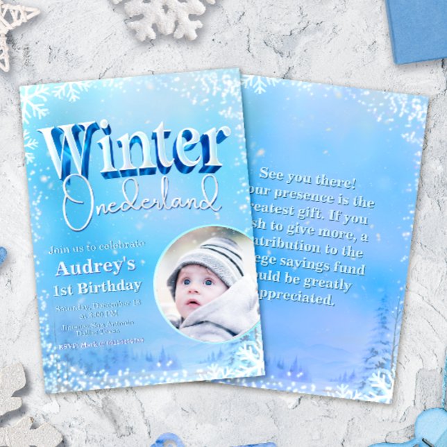 Winter Onederland - 1st Birthday with Photo  Invitation (Creator Uploaded)