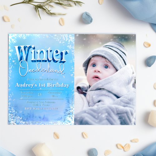 Winter Onederland _ 1st Birthday with Photo Invitation