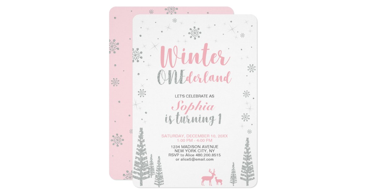 Winter Onederland 1st First Birthday Girl Invitation Zazzle Com