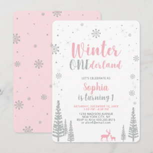 Winter Onederland 1st, First Birthday, Girl Invitation