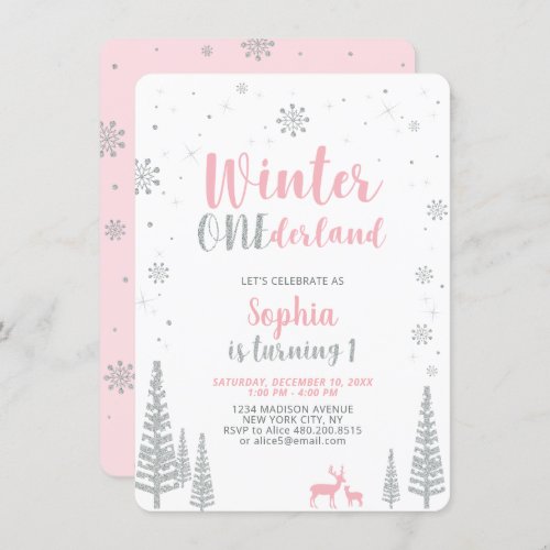 Winter Onederland 1st First Birthday Girl Invitation