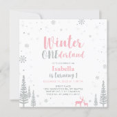 Winter Onederland 1st/First Birthday - Girl Invitation (Front)