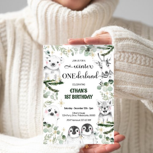 Winter Onederland Animals 1st Birthday Invitation