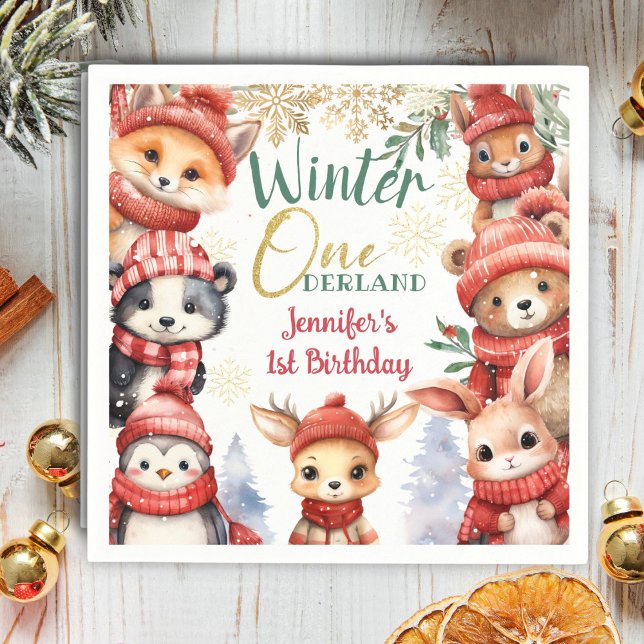 Winter ONEderland Animals Christmas 1st Birthday Napkins (Creator Uploaded)