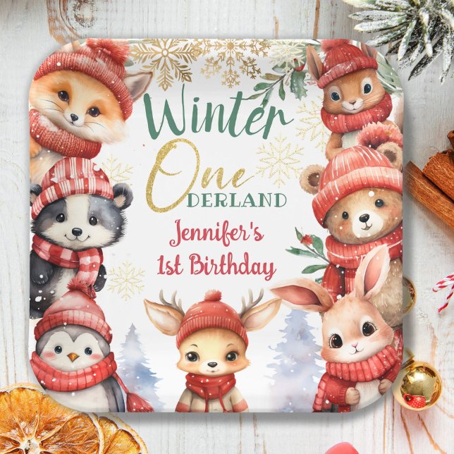 Winter ONEderland Animals Christmas 1st Birthday Paper Plates (Creator Uploaded)